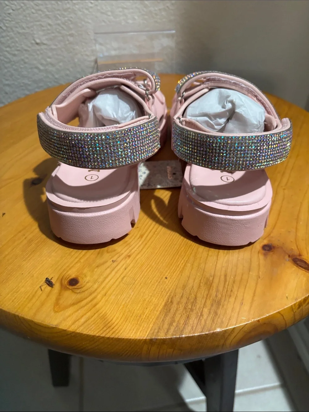 Mudd Girls' Blush Sparkle Strap Sandals 1 NWT